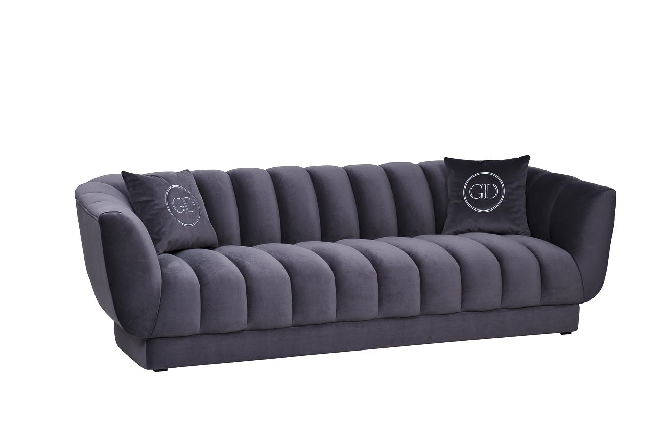 Диван Fabio трехместный, велюр синий Gen12, 2 подушки