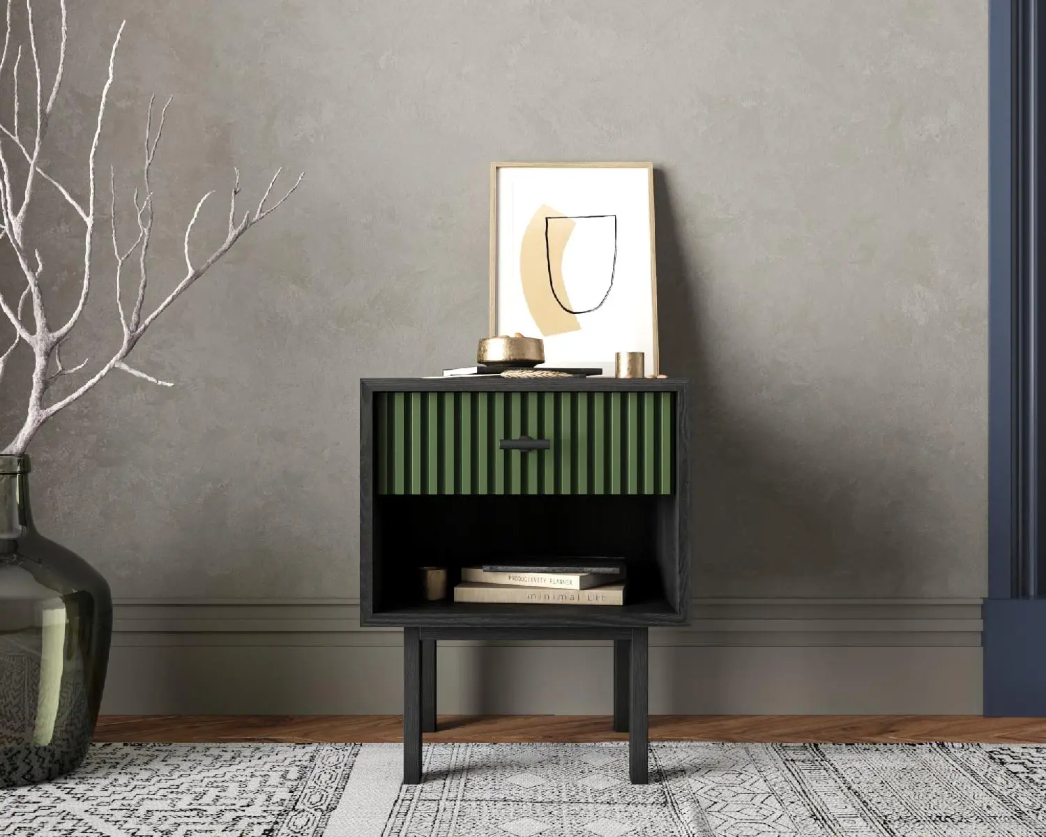 Тумбочка с верхним ящиком &quot;Emerson&quot; арт EM11/green/L