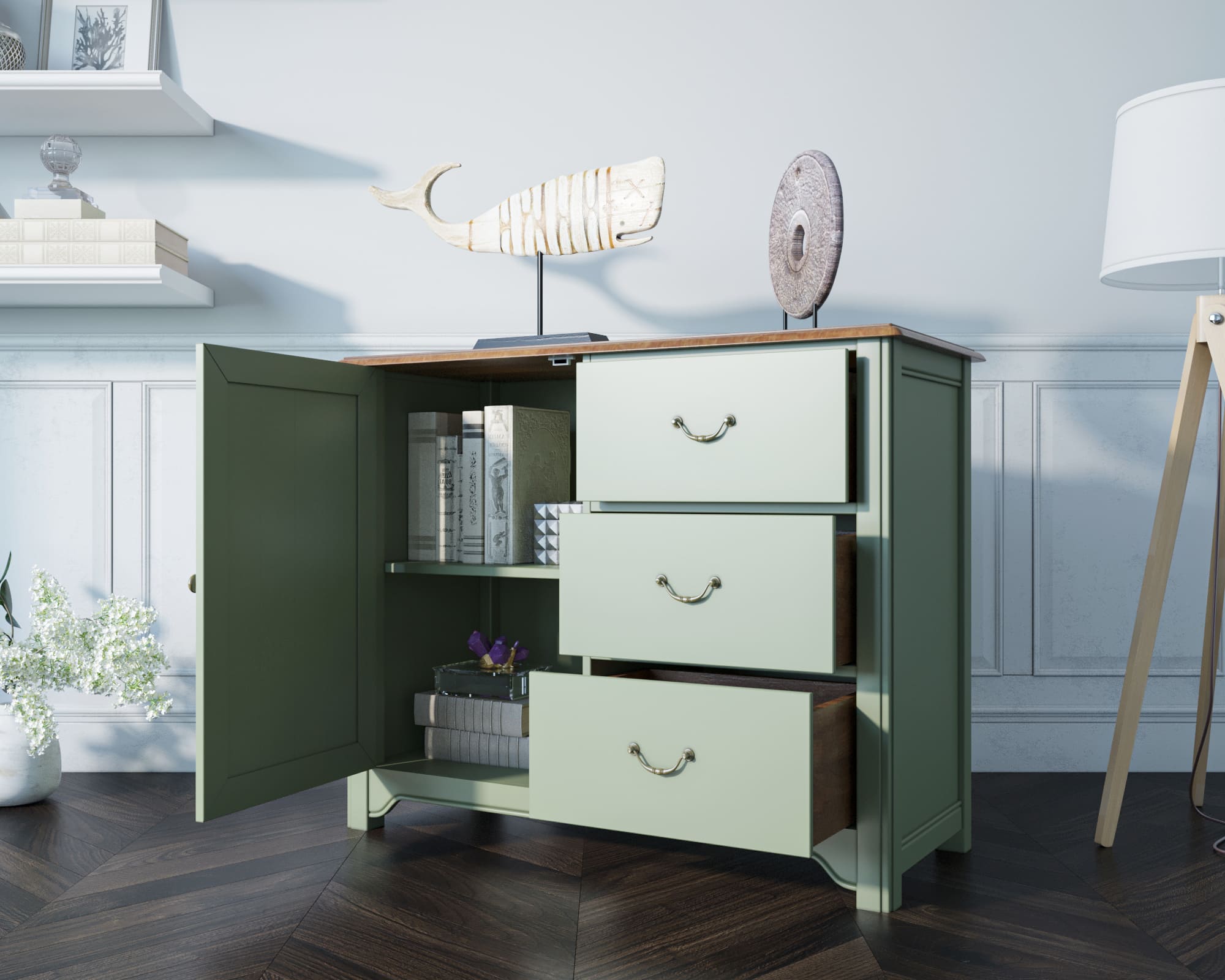 Комод массив дерева Olivia на 3 ящика с дверкой