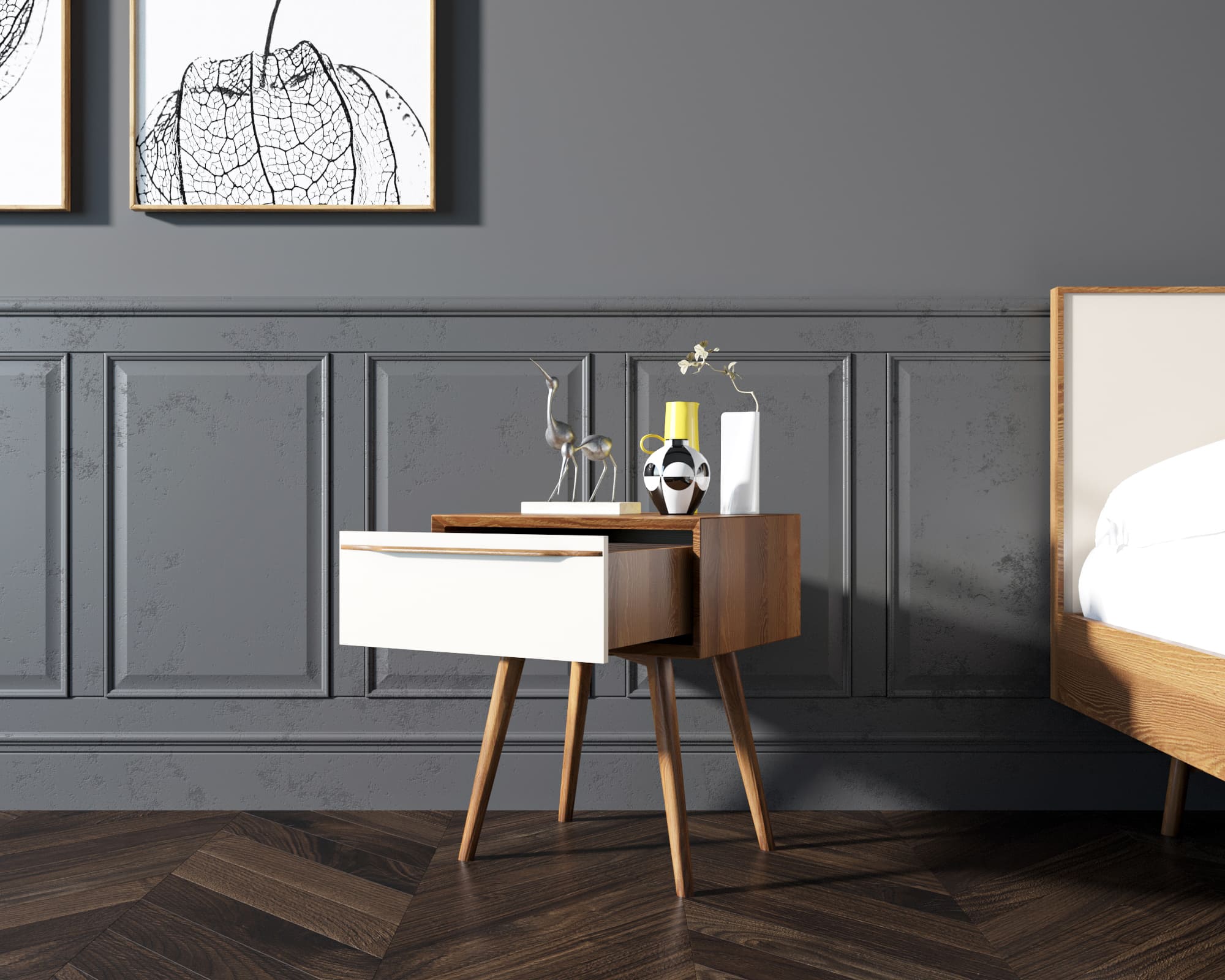 Тумба с ящиком из дерева в Скандинавском стиле "Bruni white" с ящиком