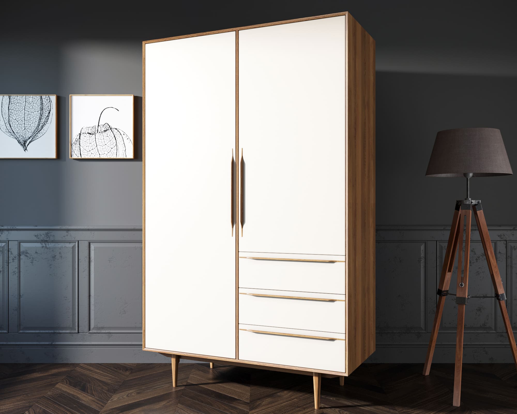 Шкаф двухстворчатый с ящиками в скандинавском стиле "Bruni white"