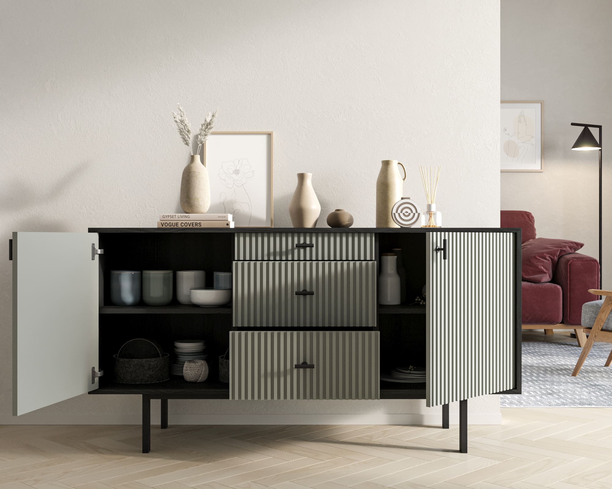 Комод две дверки и три ящика "Emerson" арт EM08/gray/L