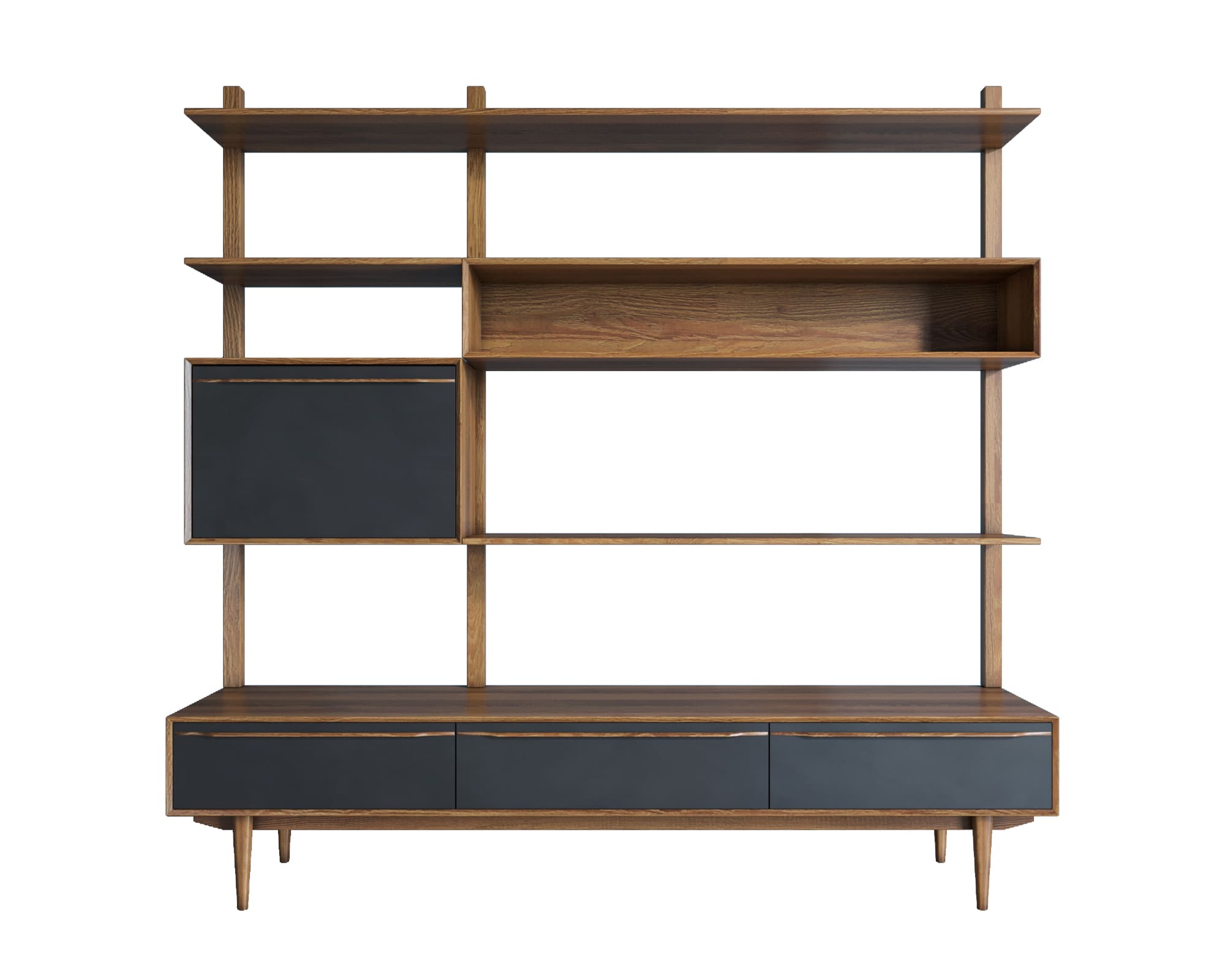 Стеллаж массив дерева "Bruni Black" с ящиками