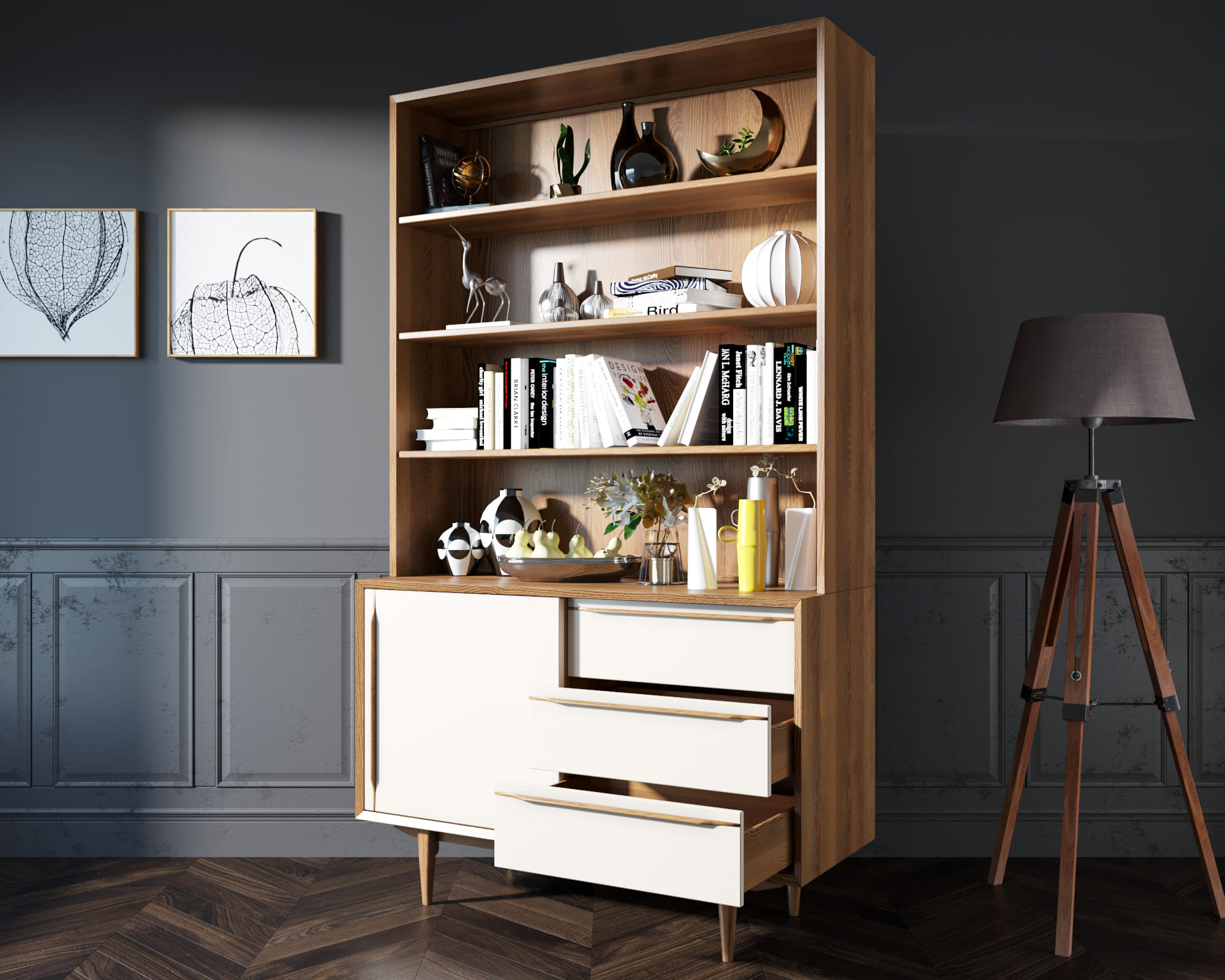 Стеллаж с ящиками "Bruni White" с дверками