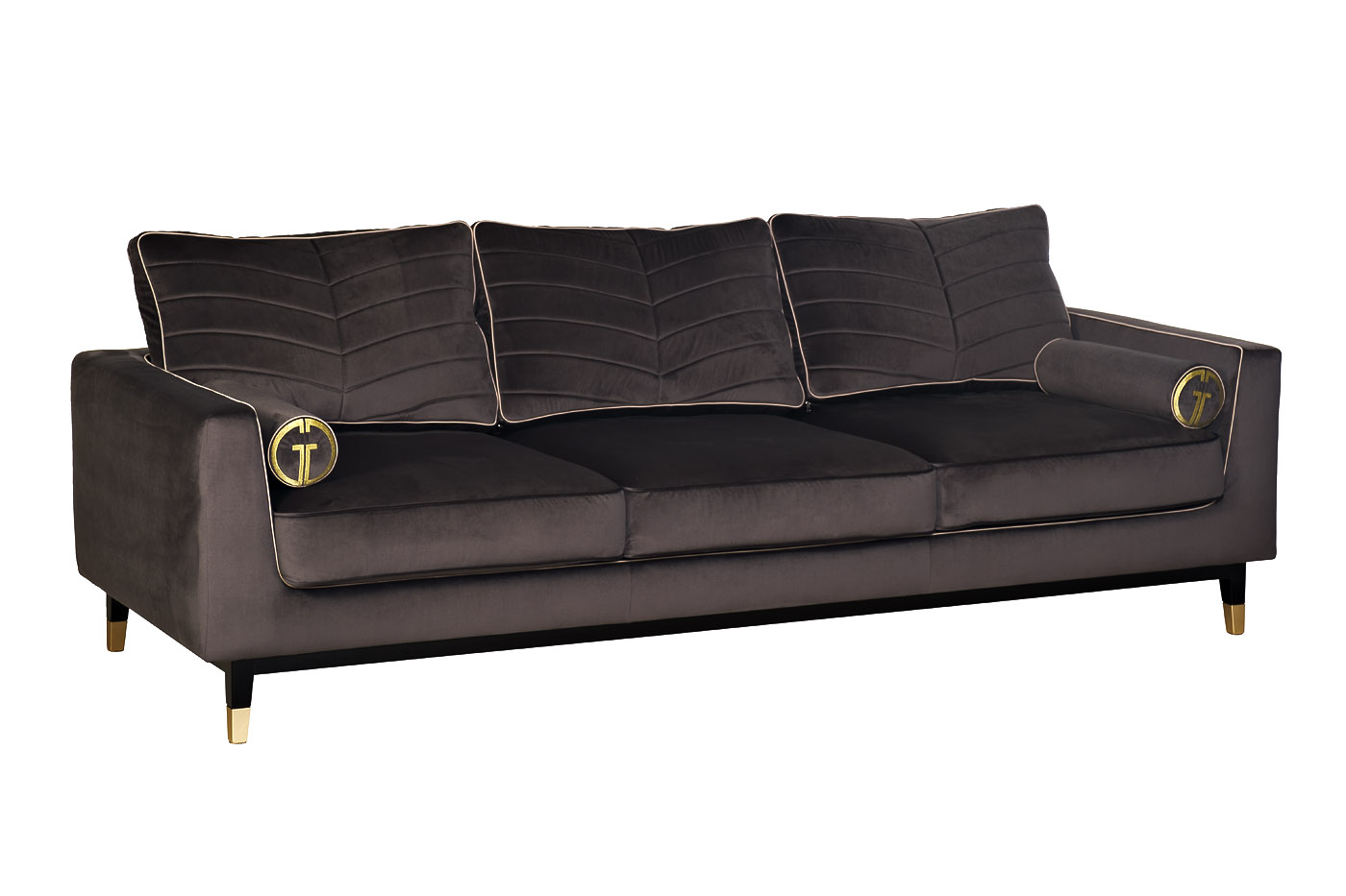 Диван Madrid Memory с кантом, трехместный без механизма, велюр серый Riv96