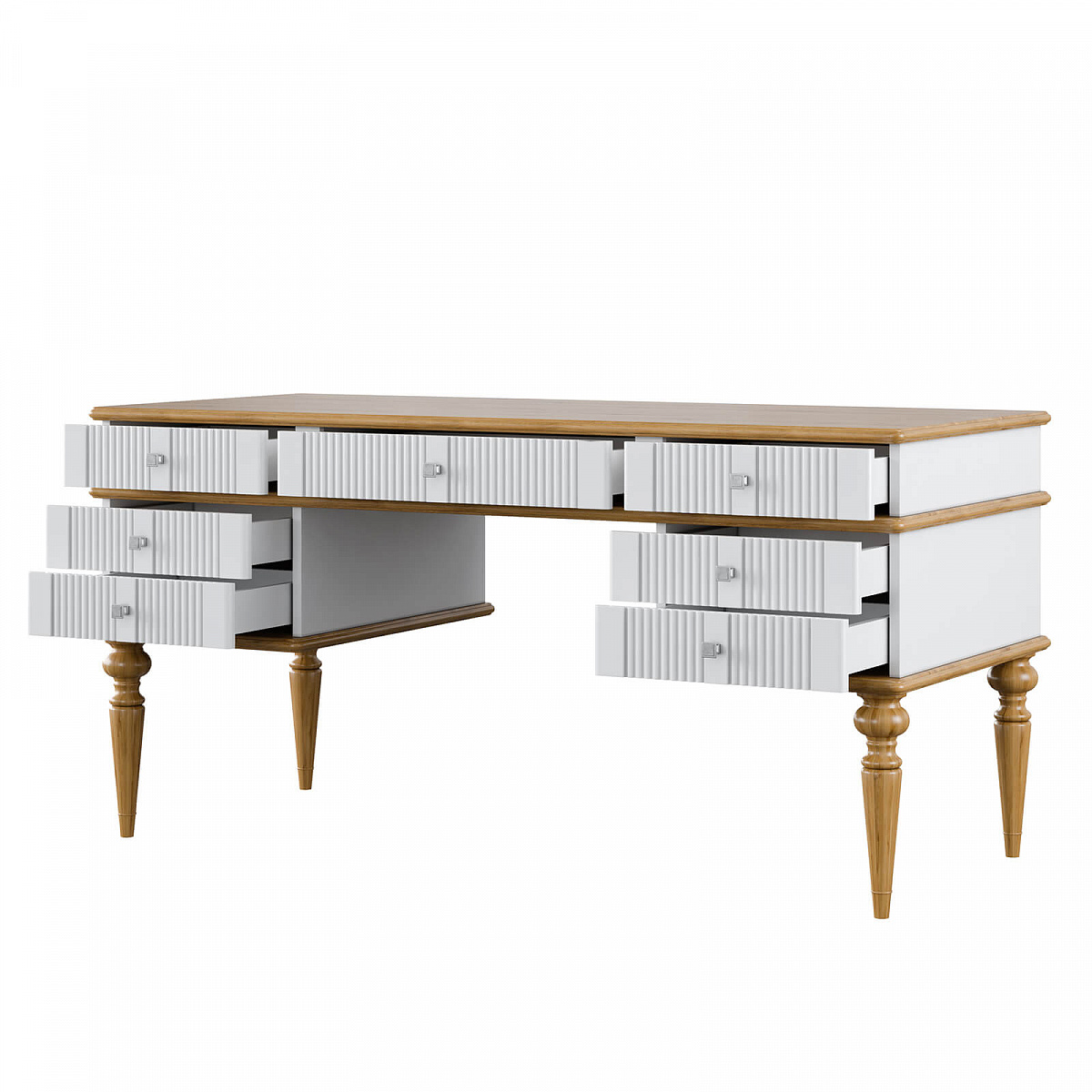 Стол письменный с ящиками из дерева белый "Рандеву" 007 (белый лак/антик 24)