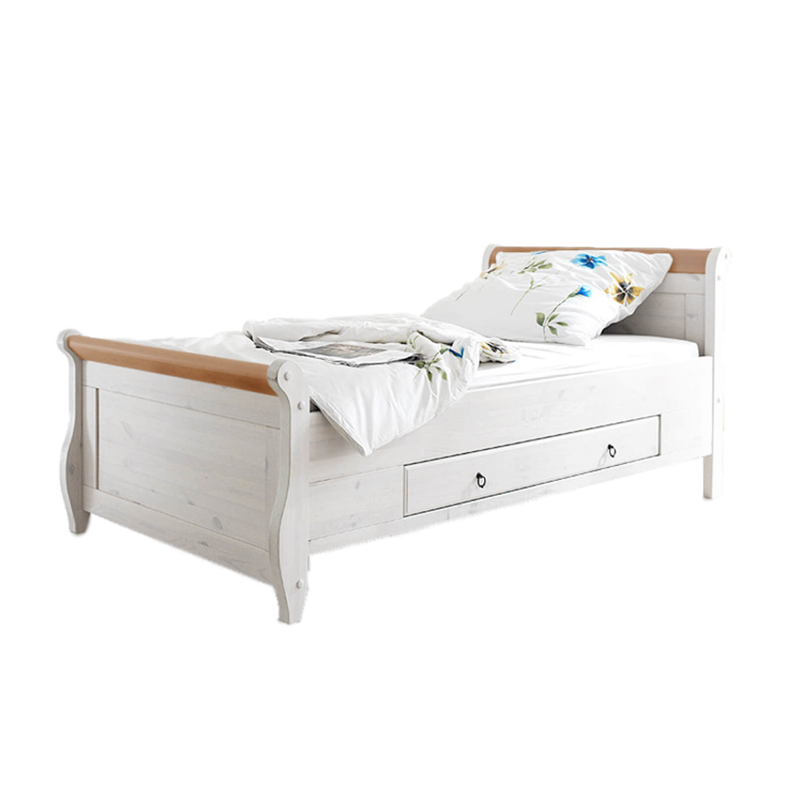 Кровать белая Мальта 1000 с ящиками (антик)