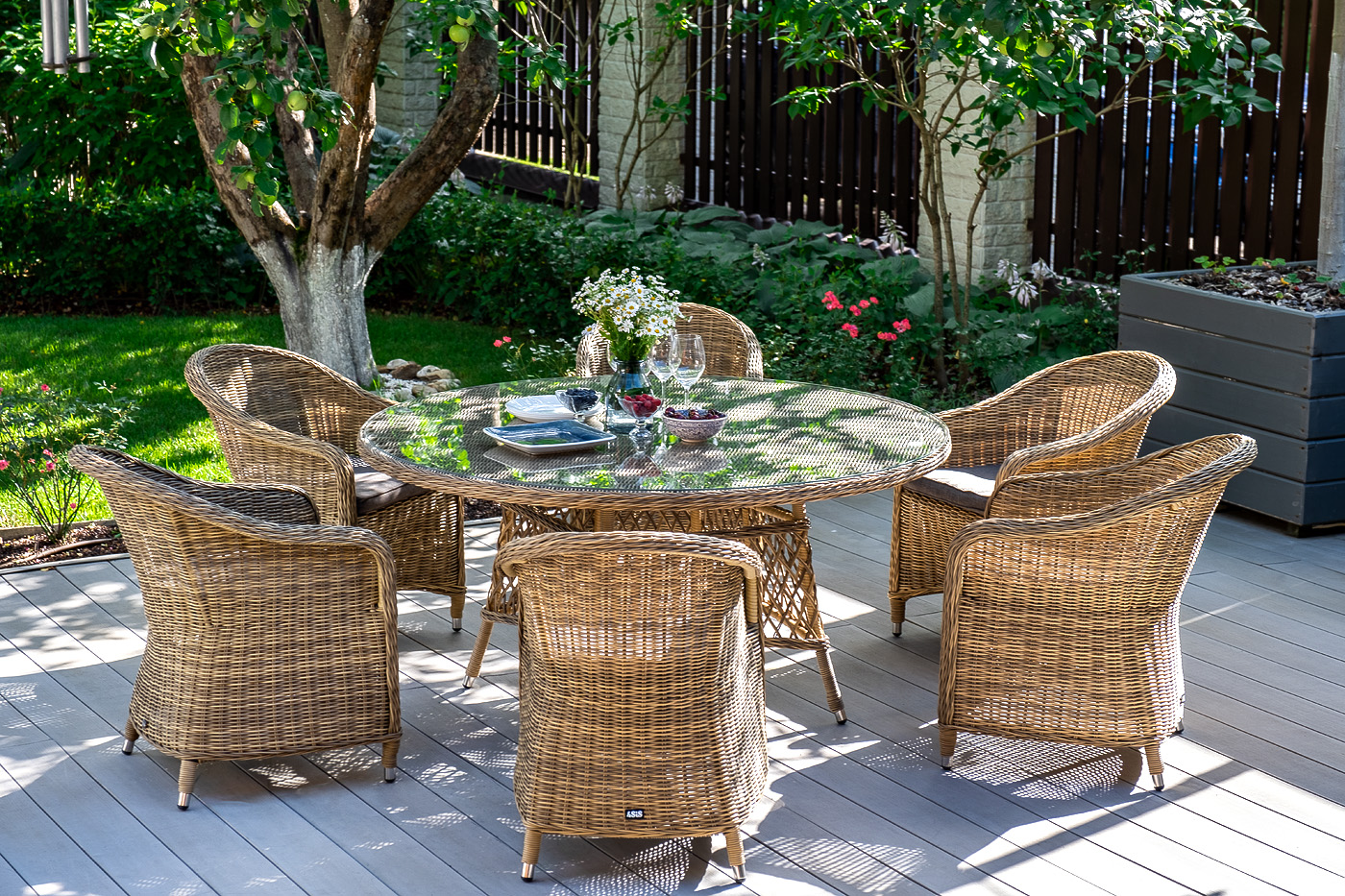 "Эспреззо" плетеный круглый стол, диаметр 150 см, цвет соломенный