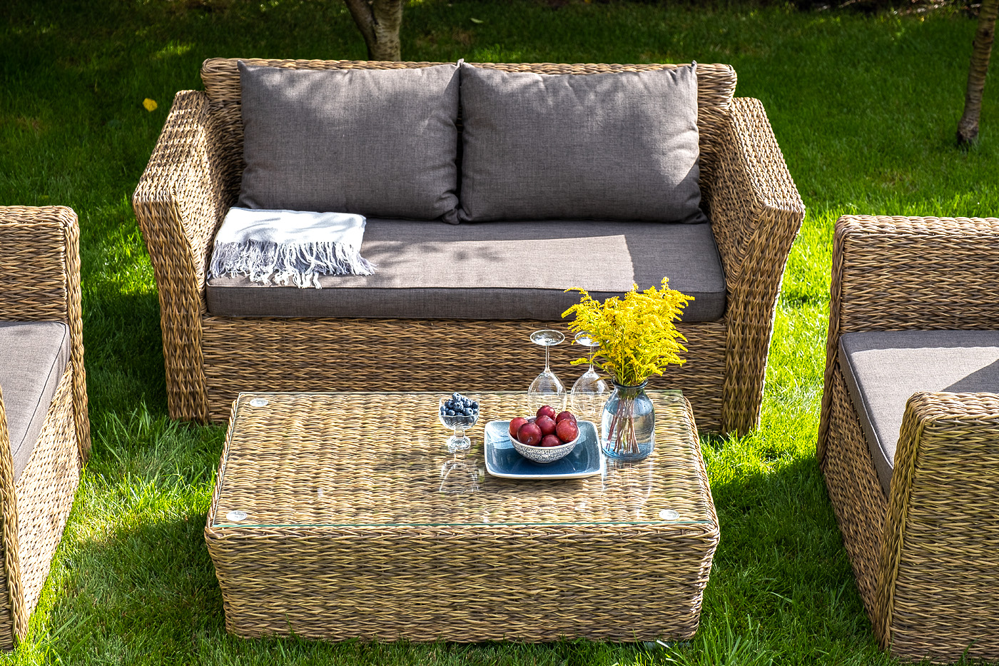 "Капучино Сингл" лаунж-зона из искусственного ротанга (гиацинт), цвет соломенный