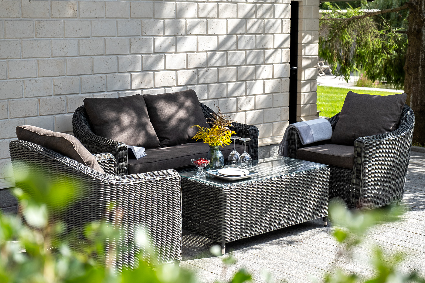 "Копаннини" диван из искусственного ротанга двухместный, цвет графит