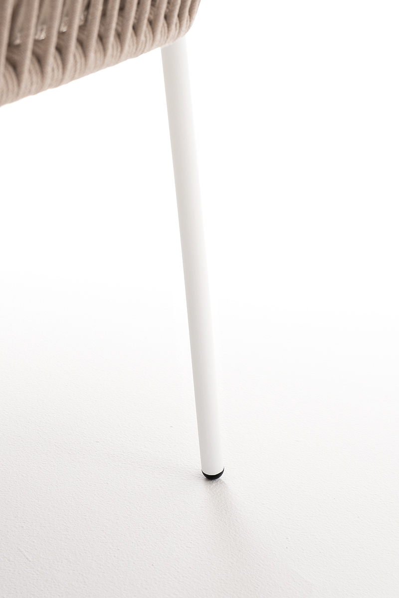 "Леонардо" стул плетеный из роупа, каркас из стали белый муар, роуп бежевый круглый, ткань бежевая