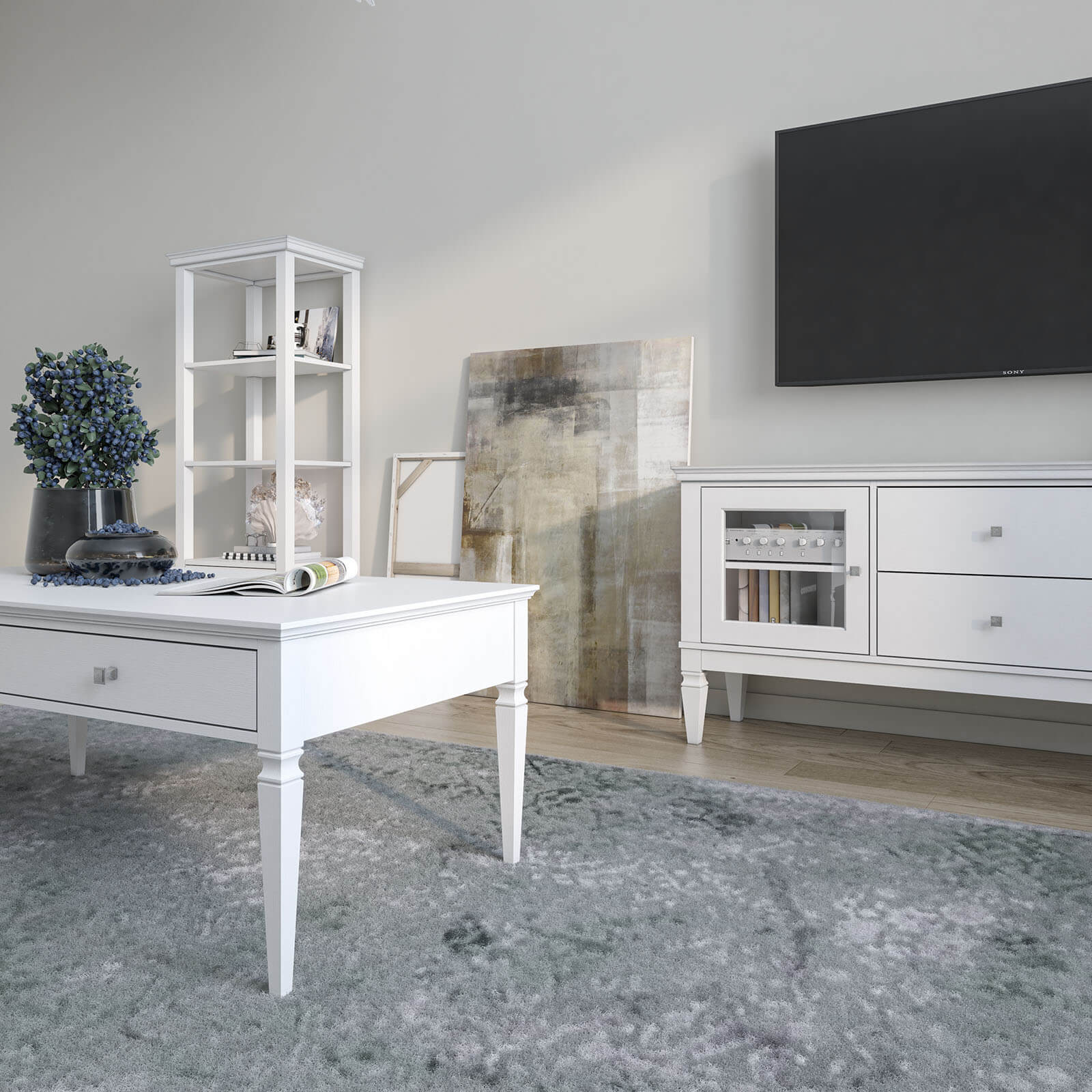 Стол журнальный 2 ящика "Ольса" 02 (белый лак)