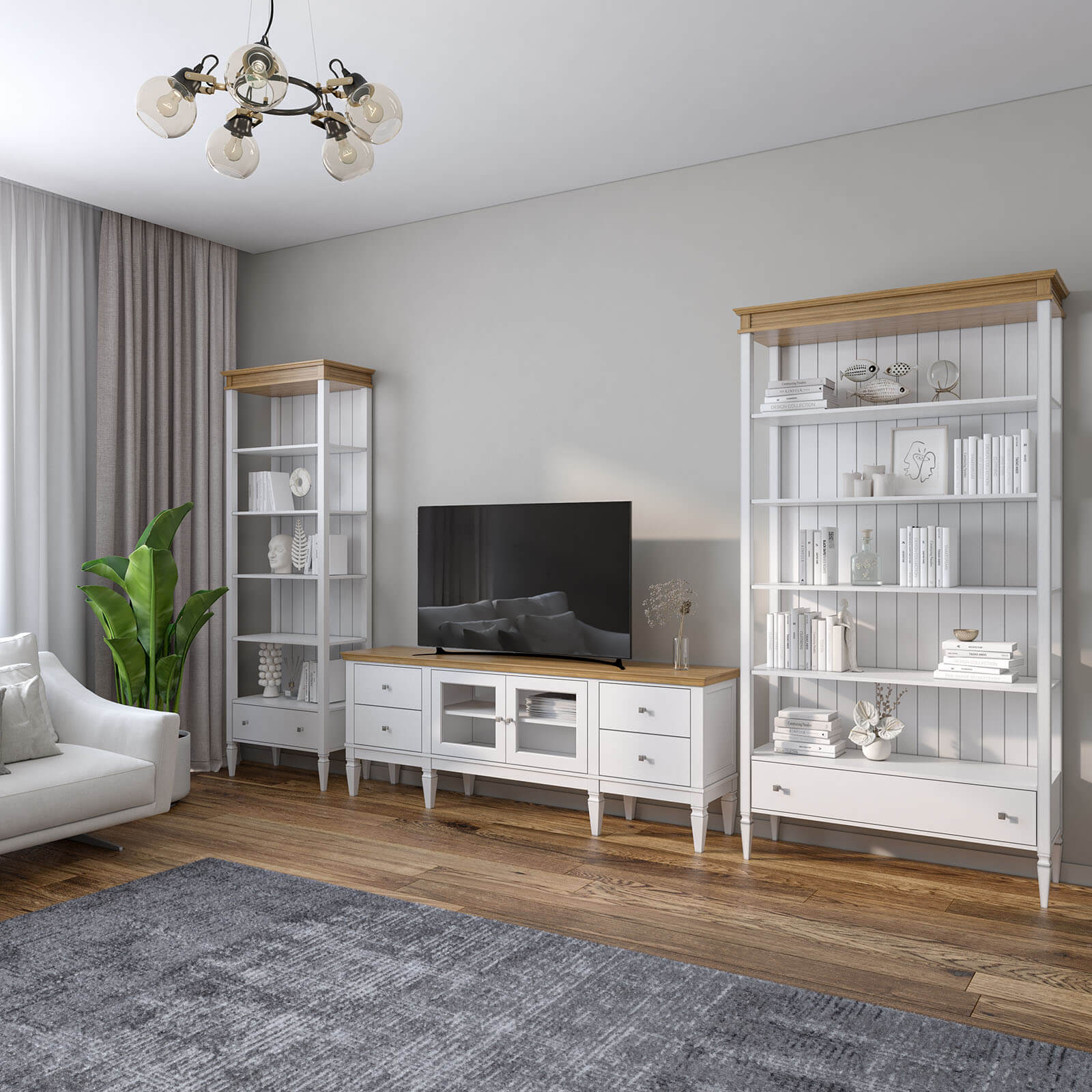 Шкаф книжный «Ольса» 201 (белый лак-антик 24)