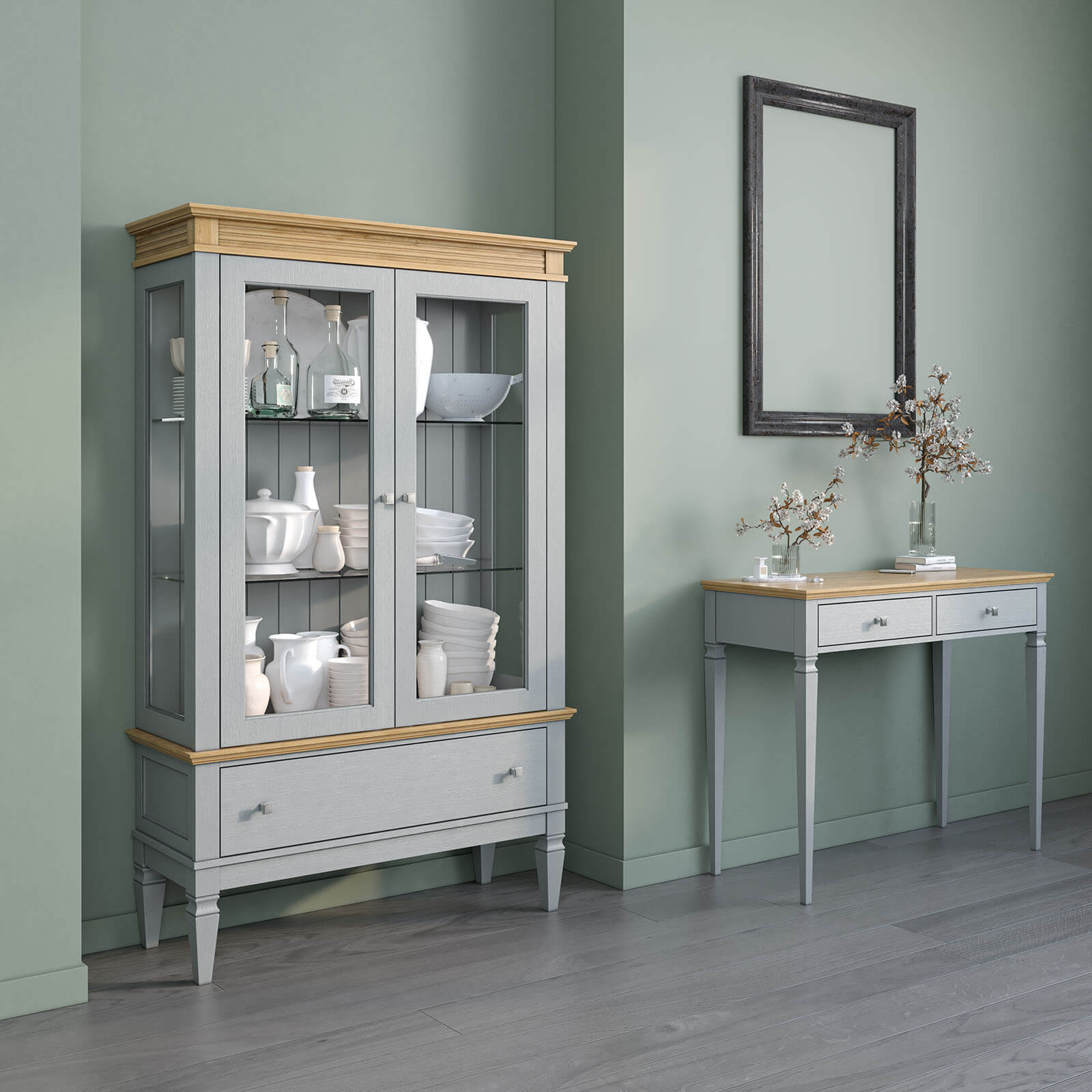 Шкаф для посуды «Ольса» 21G (серый 7042/антик24)