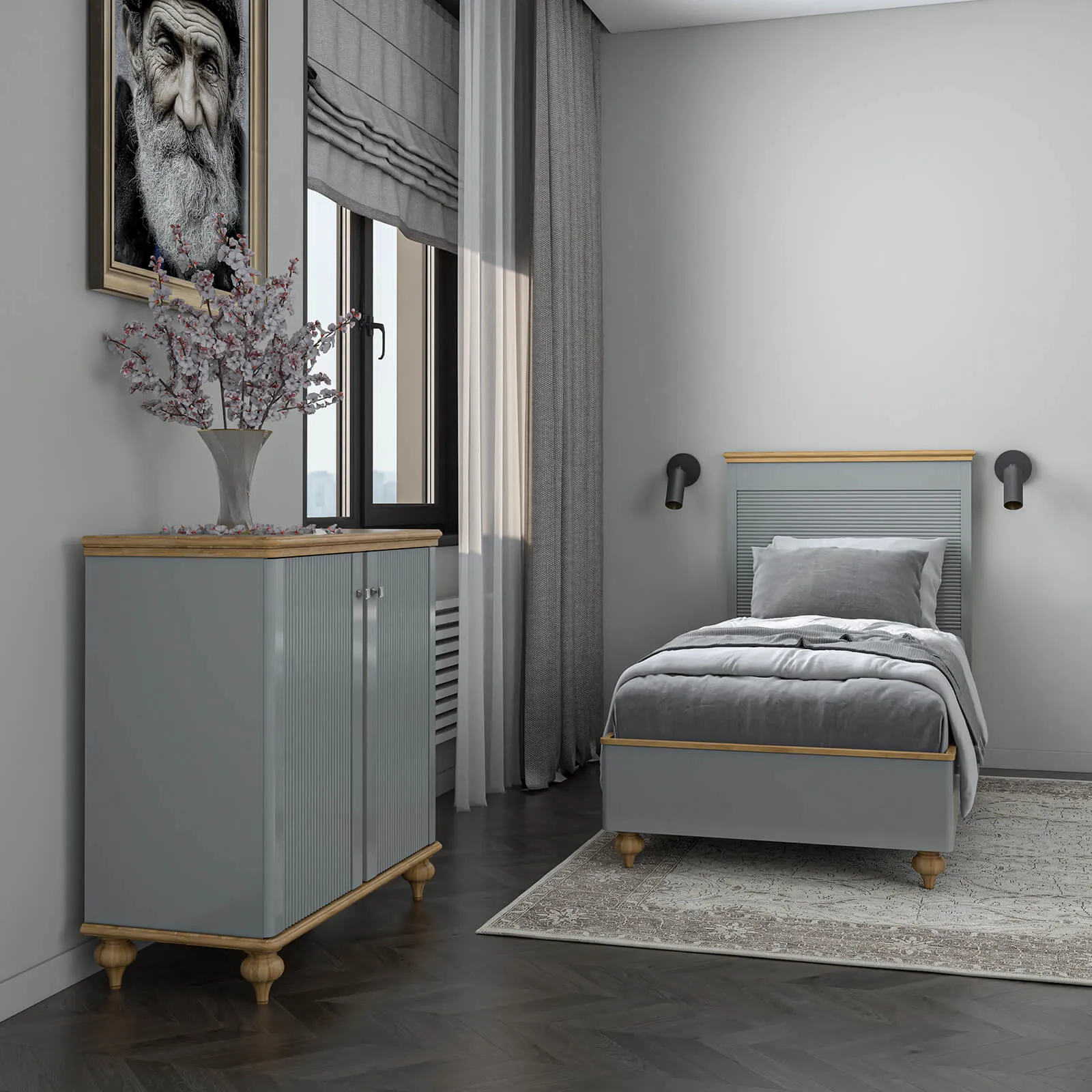 Комод массив сосны "Рандеву" 220 (серый 7042-антик 24)