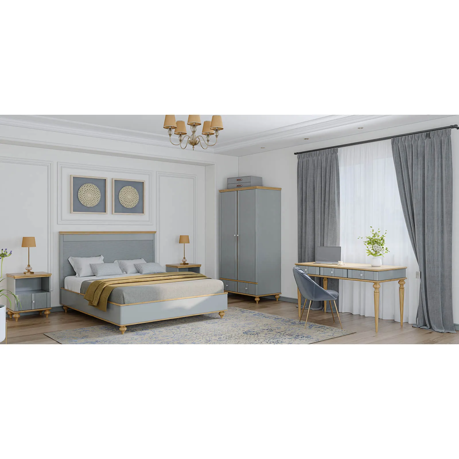 Стол письменный с ящиками серый "Рандеву" 003 МДФ (серый 7042/антик 24)